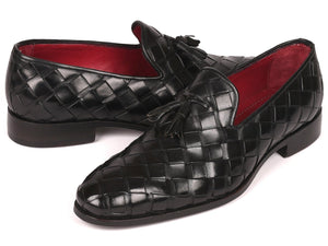 PAUL PARKMAN Paul Parkman Men's Big Braided Tassel Loafers Black (ID#6623-BLK)