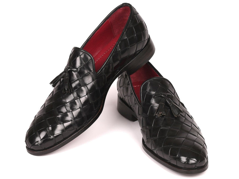 PAUL PARKMAN Paul Parkman Men's Big Braided Tassel Loafers Black (ID#6623-BLK)