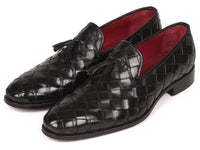 PAUL PARKMAN Paul Parkman Men's Big Braided Tassel Loafers Black (ID#6623-BLK)