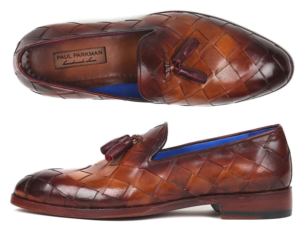 PAUL PARKMAN Paul Parkman Men's Big Braided Tassel Loafers Brown  (ID#6623-BRW)