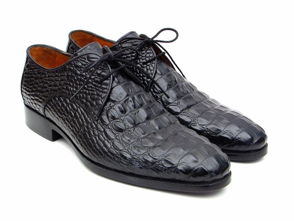 PAUL PARKMAN Paul Parkman Men's Black Crocodile Embossed Calfskin Derby Shoes (ID#1438BLK)