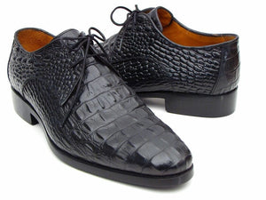 PAUL PARKMAN Paul Parkman Men's Black Crocodile Embossed Calfskin Derby Shoes (ID#1438BLK)
