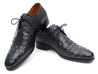 PAUL PARKMAN Paul Parkman Men's Black Crocodile Embossed Calfskin Derby Shoes (ID#1438BLK)