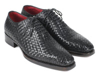 PAUL PARKMAN Paul Parkman Men's Black Woven Leather Oxfords (ID#044WN86)