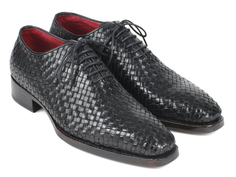 PAUL PARKMAN Paul Parkman Men's Black Woven Leather Oxfords (ID#044WN86)