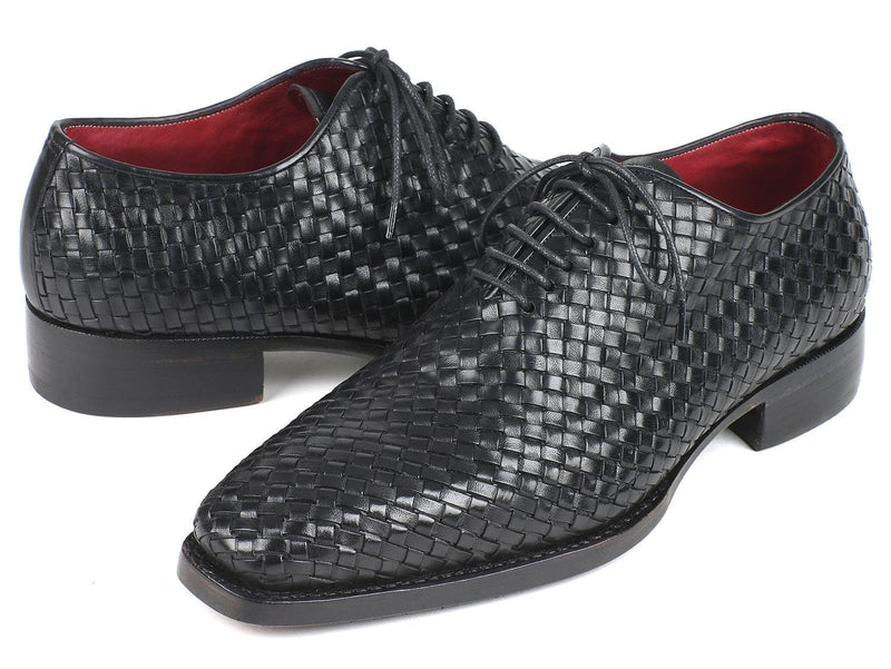 PAUL PARKMAN Paul Parkman Men's Black Woven Leather Oxfords (ID#044WN86)