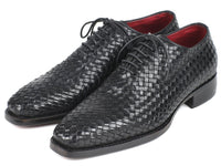 PAUL PARKMAN Paul Parkman Men's Black Woven Leather Oxfords (ID#044WN86)