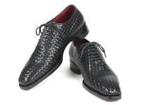 PAUL PARKMAN Paul Parkman Men's Black Woven Leather Oxfords (ID#044WN86)