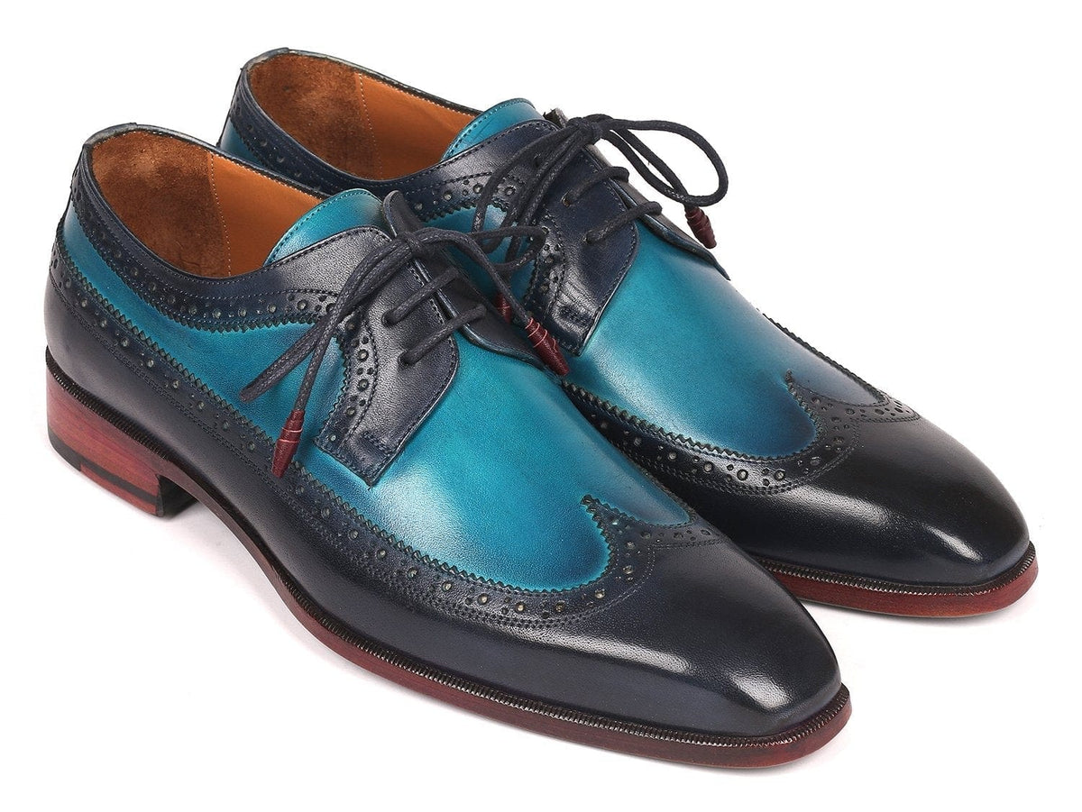 PAUL PARKMAN Paul Parkman Men's Blue Dual Tone Wingtip Derby Shoes (ID#6931BLU)