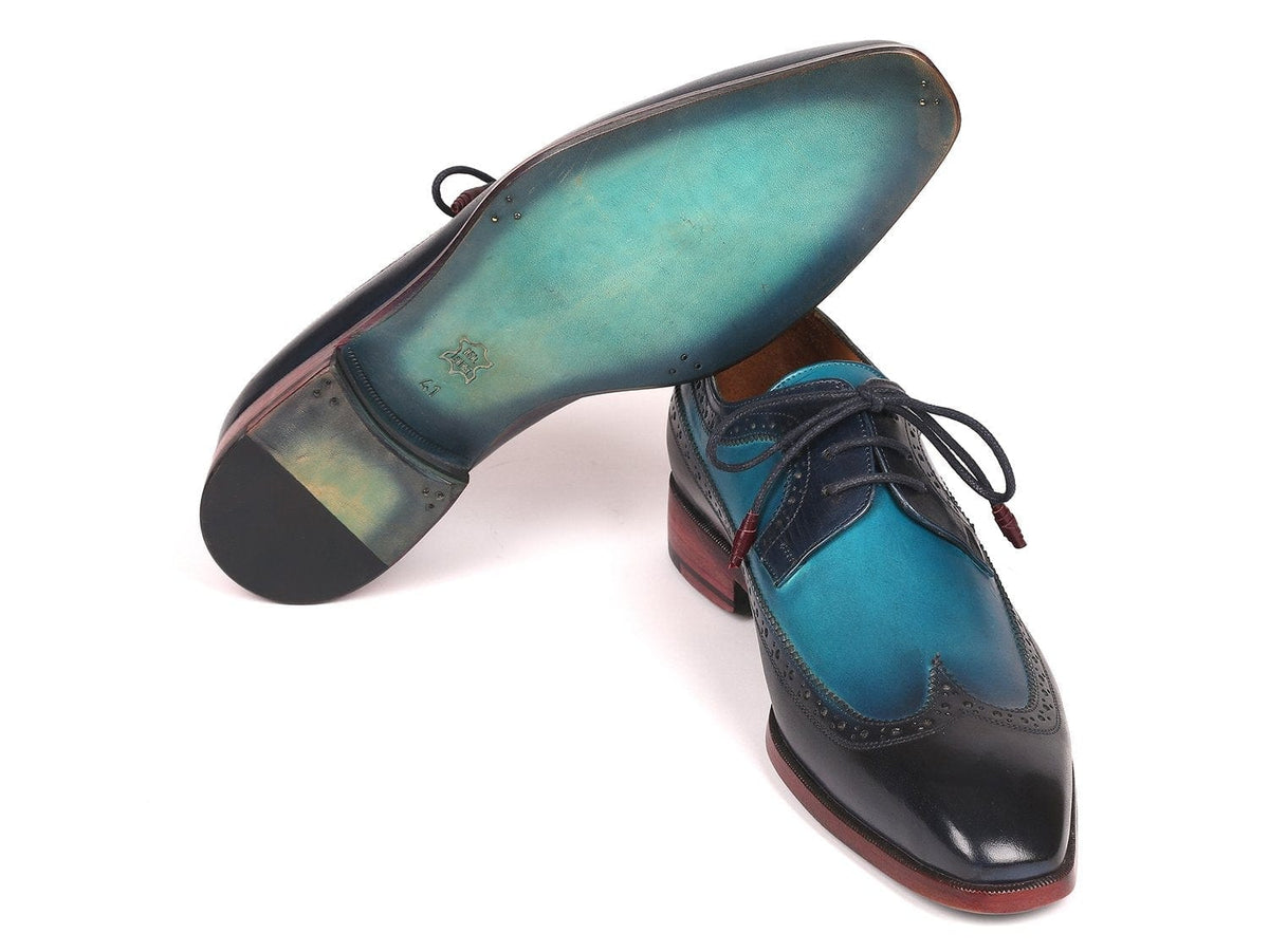 PAUL PARKMAN Paul Parkman Men's Blue Dual Tone Wingtip Derby Shoes (ID#6931BLU)