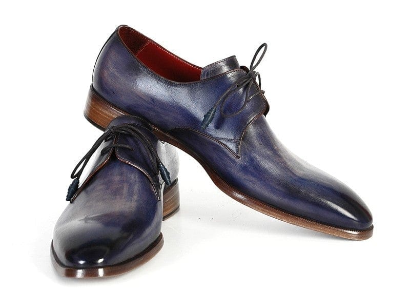PAUL PARKMAN Paul Parkman Men's Blue & Navy Hand-Painted Derby Shoes (ID#PP2279)