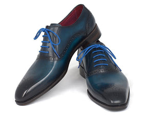 PAUL PARKMAN Paul Parkman Men's Blue & Navy Medallion Toe Oxfords (ID#FS88VA)