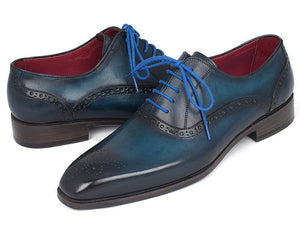 PAUL PARKMAN Paul Parkman Men's Blue & Navy Medallion Toe Oxfords (ID#FS88VA)