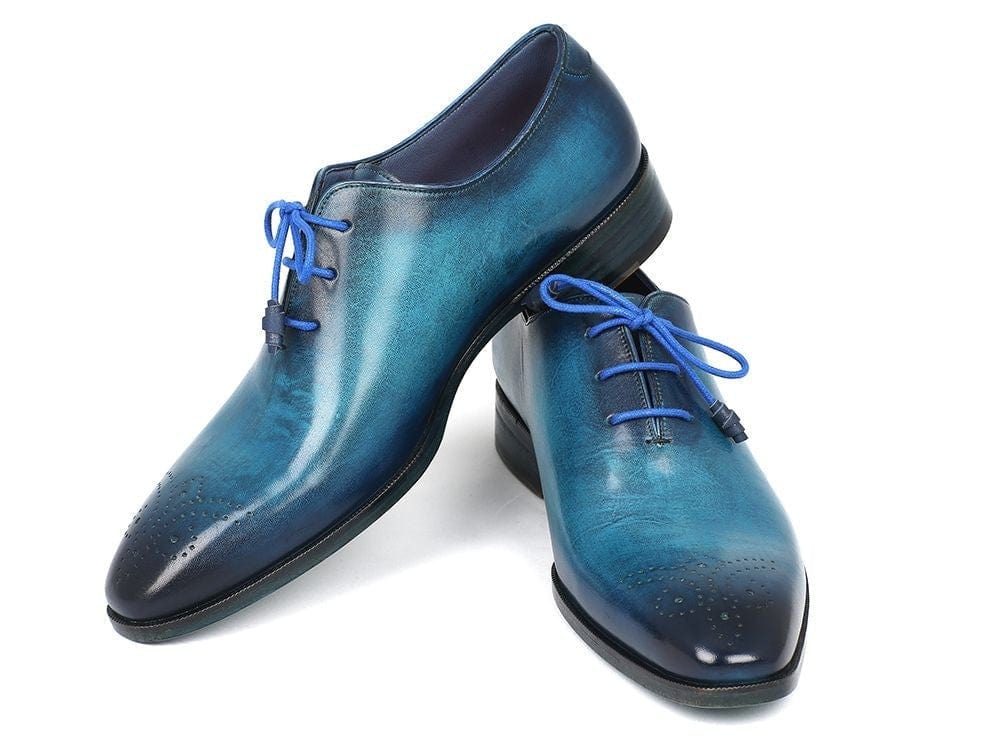 PAUL PARKMAN Paul Parkman Men's Blue & Navy Medallion Toe Oxfords (ID#VN82BL)