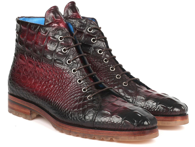 PAUL PARKMAN Paul Parkman Men's Bordeaux Croco Embossed Leather Boots (12811-BRD)