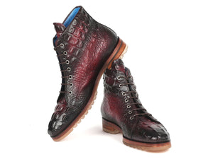 PAUL PARKMAN Paul Parkman Men's Bordeaux Croco Embossed Leather Boots (12811-BRD)