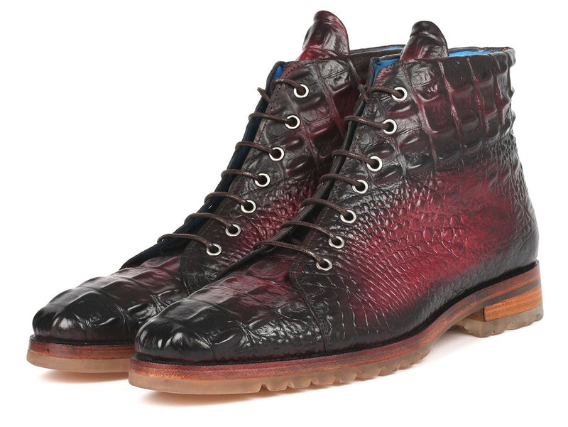 PAUL PARKMAN Paul Parkman Men's Bordeaux Croco Embossed Leather Boots (12811-BRD)