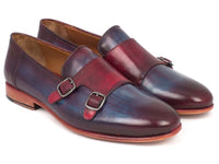 PAUL PARKMAN Paul Parkman Men's Bordeaux & Navy Double Monkstrap Shoes (ID#HR65CX)