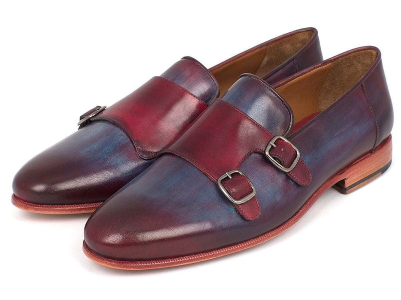 PAUL PARKMAN Paul Parkman Men's Bordeaux & Navy Double Monkstrap Shoes (ID#HR65CX)