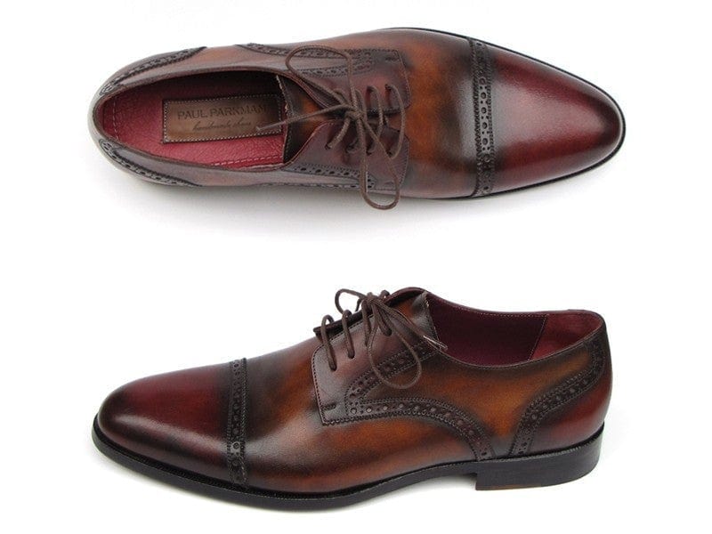 PAUL PARKMAN Paul Parkman Men's Bordeaux / Tobacco Derby Shoes Leather Upper and Leather Sole (ID#046-BRD-BRW)