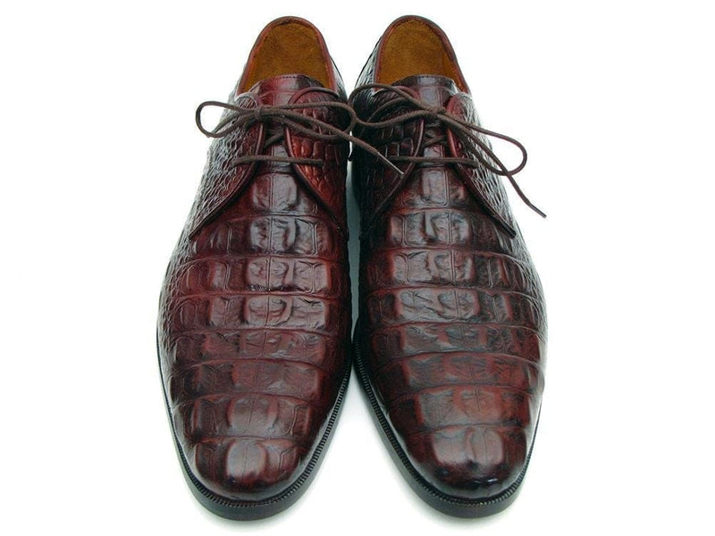 PAUL PARKMAN Paul Parkman Men's Brown & Bordeaux Crocodile Embossed Calfskin Derby Shoes (ID#1438BRD)