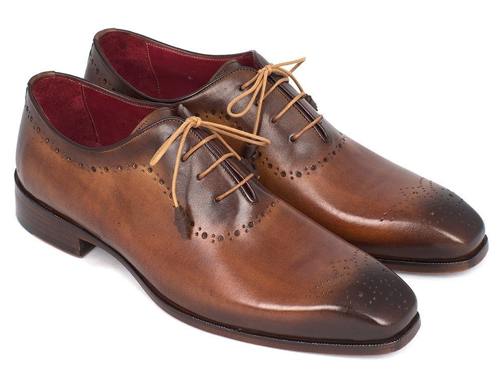 PAUL PARKMAN Paul Parkman Men's Brown & Camel Medallion Toe Oxfords (ID#GF61AZ)