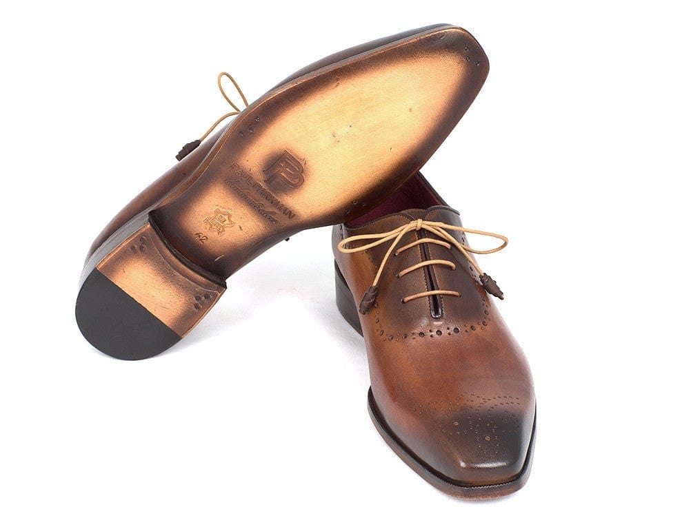 PAUL PARKMAN Paul Parkman Men's Brown & Camel Medallion Toe Oxfords (ID#GF61AZ)