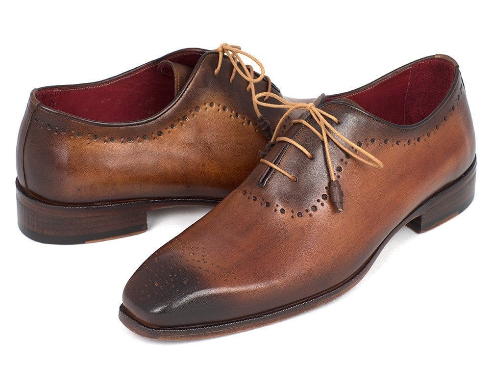 PAUL PARKMAN Paul Parkman Men's Brown & Camel Medallion Toe Oxfords (ID#GF61AZ)