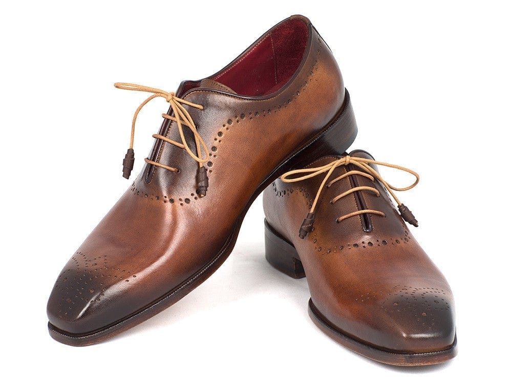 PAUL PARKMAN Paul Parkman Men's Brown & Camel Medallion Toe Oxfords (ID#GF61AZ)