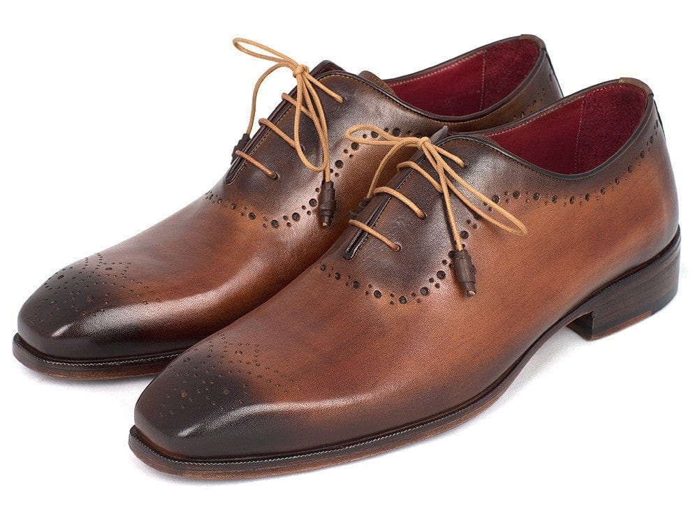 PAUL PARKMAN Paul Parkman Men's Brown & Camel Medallion Toe Oxfords (ID#GF61AZ)