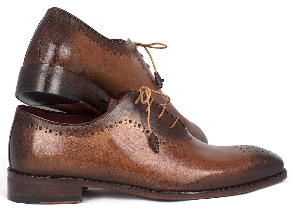 PAUL PARKMAN Paul Parkman Men's Brown & Camel Medallion Toe Oxfords (ID#GF61AZ)