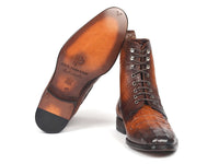 PAUL PARKMAN Paul Parkman Men's Brown Croco Embossed Leather Lace-Up Boots (ID#BT744-BRW)