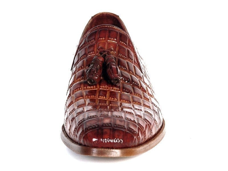 PAUL PARKMAN Paul Parkman Men's Brown Crocodile Embossed Calfskin Tassel Loafer (ID#0823-BRW)