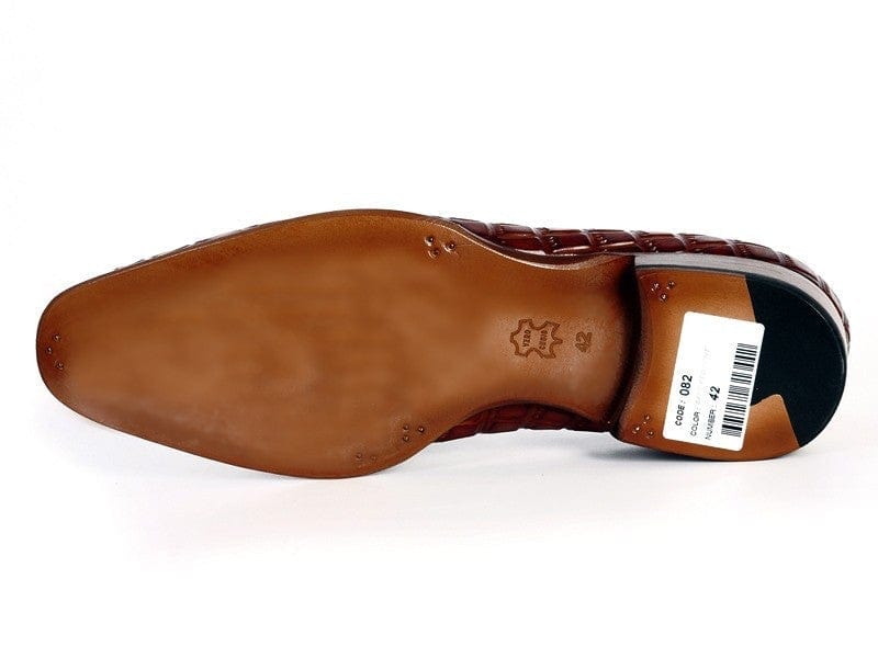 PAUL PARKMAN Paul Parkman Men's Brown Crocodile Embossed Calfskin Tassel Loafer (ID#0823-BRW)
