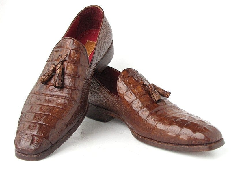 PAUL PARKMAN Paul Parkman Men's Brown Crocodile Embossed Calfskin Tassel Loafer (ID#PP2281-BRW)