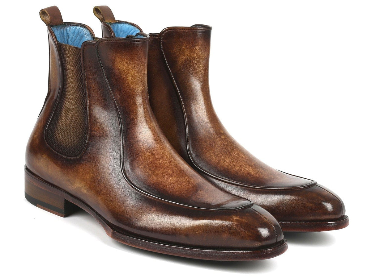 PAUL PARKMAN Paul Parkman Men's Brown Handpainted Chelsea Boots Goodyear Welted (ID#BT822BRW)
