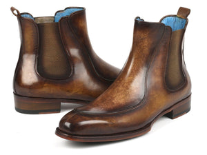 PAUL PARKMAN Paul Parkman Men's Brown Handpainted Chelsea Boots Goodyear Welted (ID#BT822BRW)