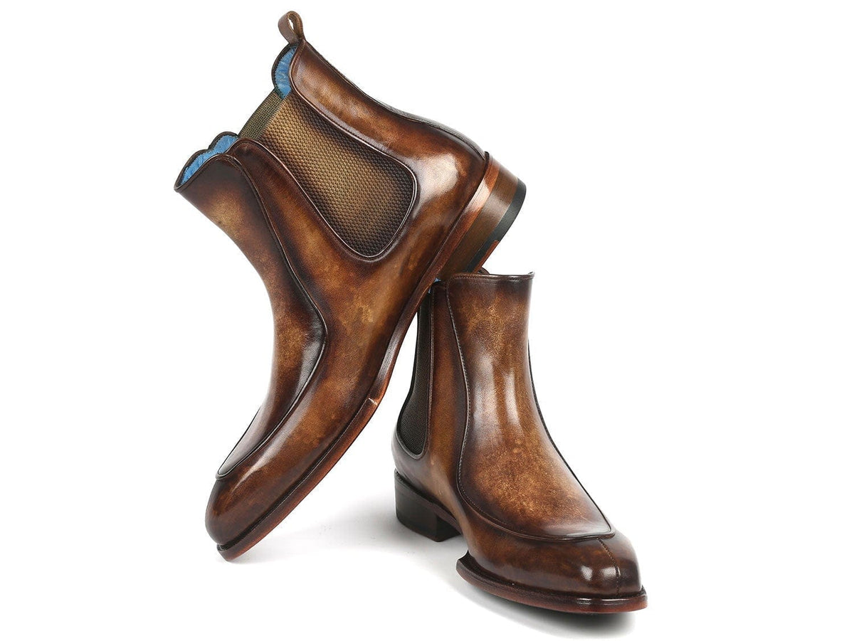 PAUL PARKMAN Paul Parkman Men's Brown Handpainted Chelsea Boots Goodyear Welted (ID#BT822BRW)