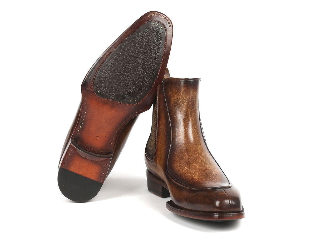 PAUL PARKMAN Paul Parkman Men's Brown Handpainted Chelsea Boots Goodyear Welted (ID#BT822BRW)