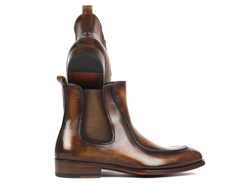 PAUL PARKMAN Paul Parkman Men's Brown Handpainted Chelsea Boots Goodyear Welted (ID#BT822BRW)