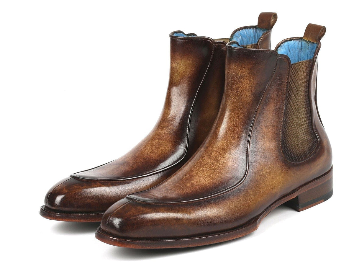 PAUL PARKMAN Paul Parkman Men's Brown Handpainted Chelsea Boots Goodyear Welted (ID#BT822BRW)