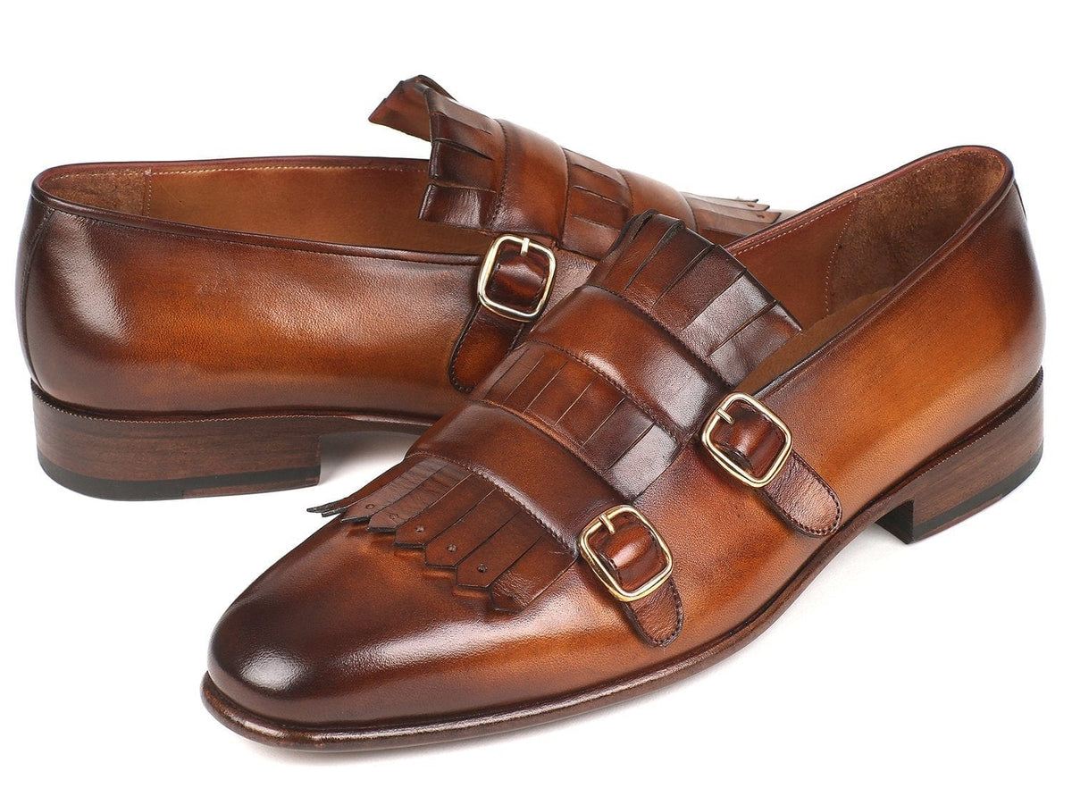 PAUL PARKMAN Paul Parkman Men's Brown Kiltie Double Monkstraps (ID#ST37VF)