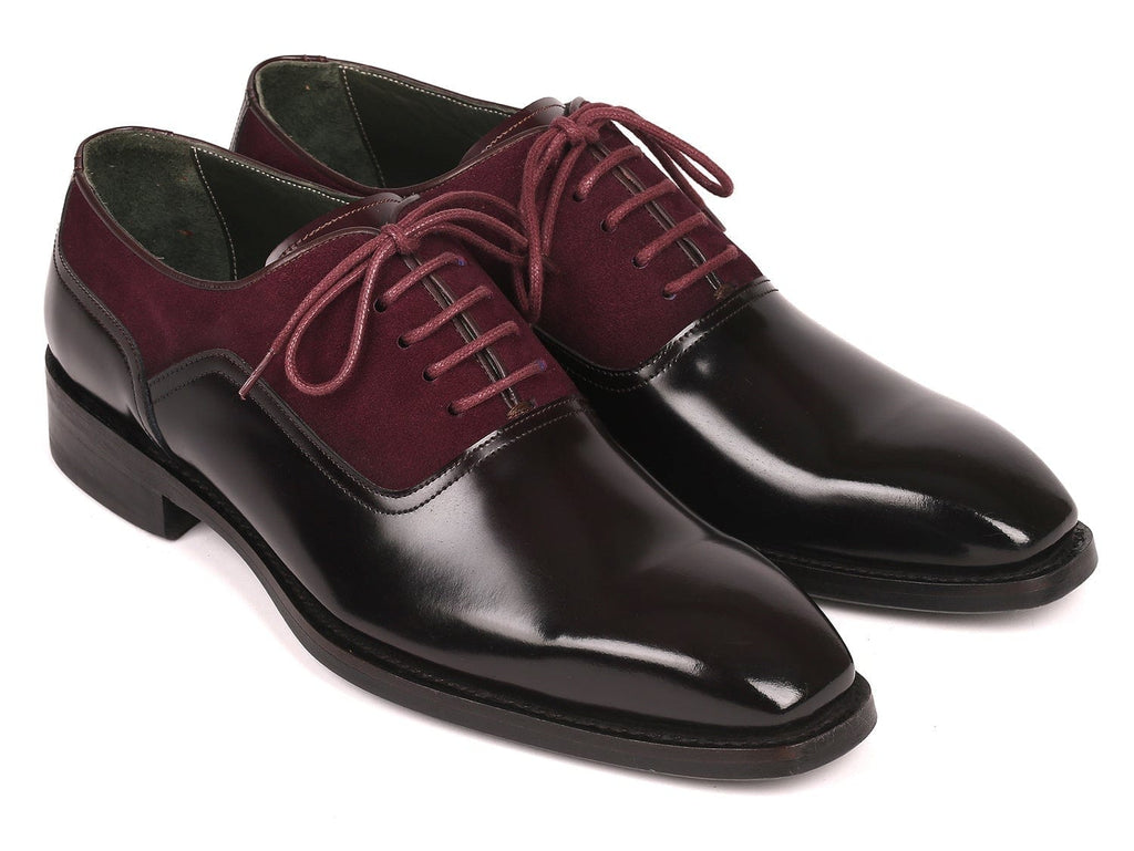 PAUL PARKMAN Paul Parkman Men's Burgundy Suede & Black Patent Oxfords (ID#17BUR85)