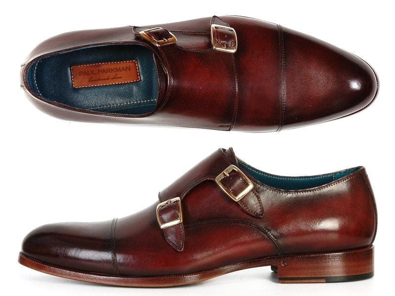 PAUL PARKMAN Paul Parkman Men's Cap-Toe Double Monkstraps Brol Dark Brown (ID#045-BRL)