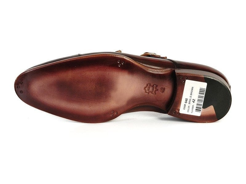 PAUL PARKMAN Paul Parkman Men's Cap-Toe Double Monkstraps Brol Dark Brown (ID#045-BRL)