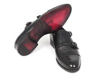 PAUL PARKMAN Paul Parkman Men's Cap-Toe Double Monkstraps Gray & Black (ID#0457-GRY)