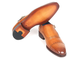 PAUL PARKMAN Paul Parkman Men's Cap Toe Monkstrap Shoes Cognac (ID#65CGN97)