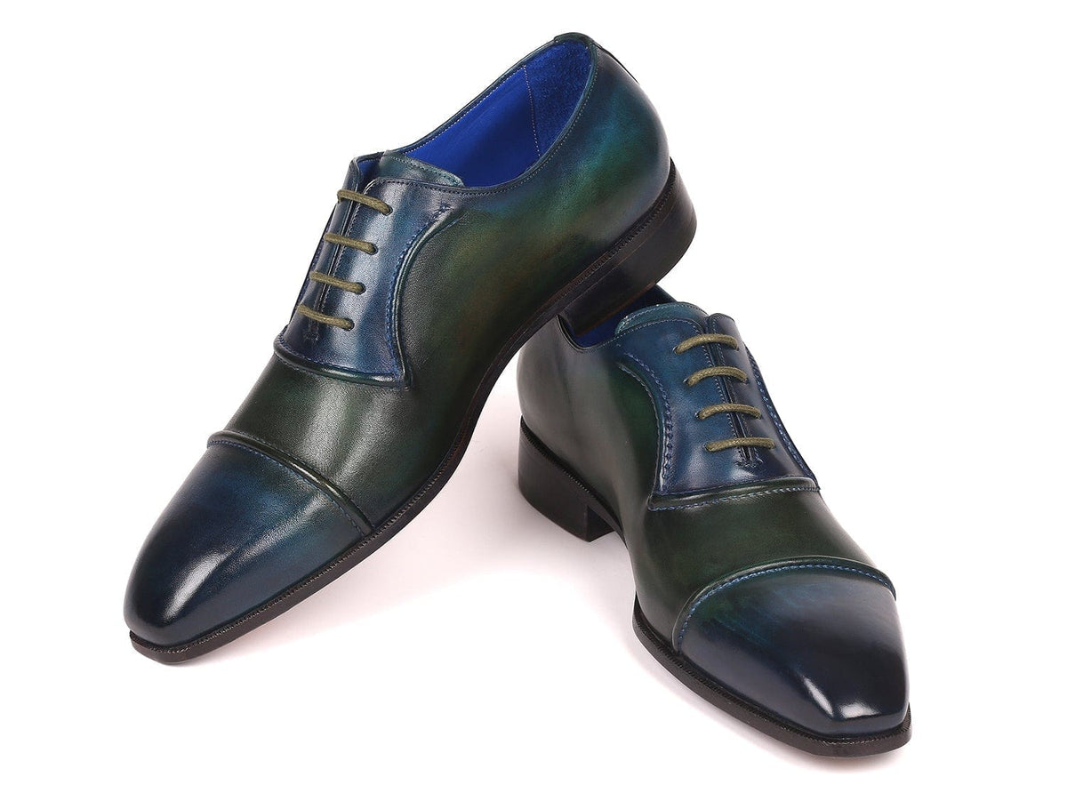 PAUL PARKMAN Paul Parkman Men's Cap-Toe Oxfords Blue & Green (ID#078-BLU-GRN)