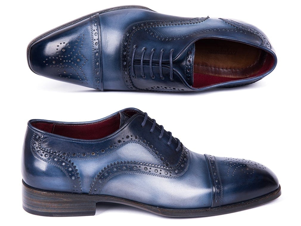 PAUL PARKMAN Paul Parkman Men's Cap Toe Oxfords Blue & Navy (ID#024-NVYBLU)