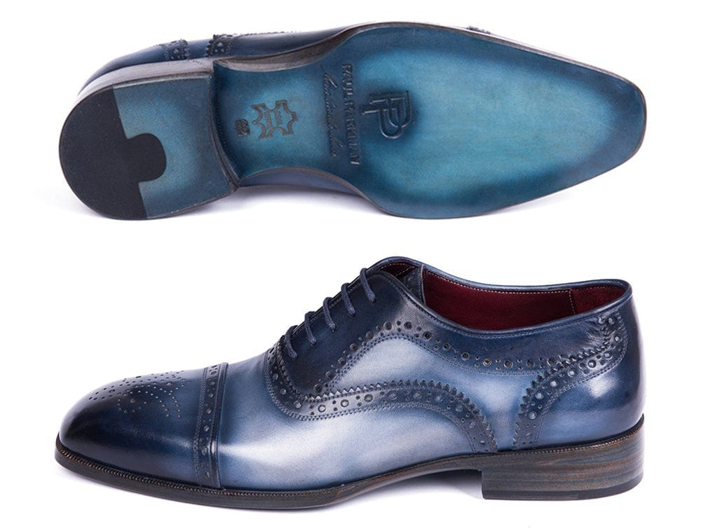 PAUL PARKMAN Paul Parkman Men's Cap Toe Oxfords Blue & Navy (ID#024-NVYBLU)